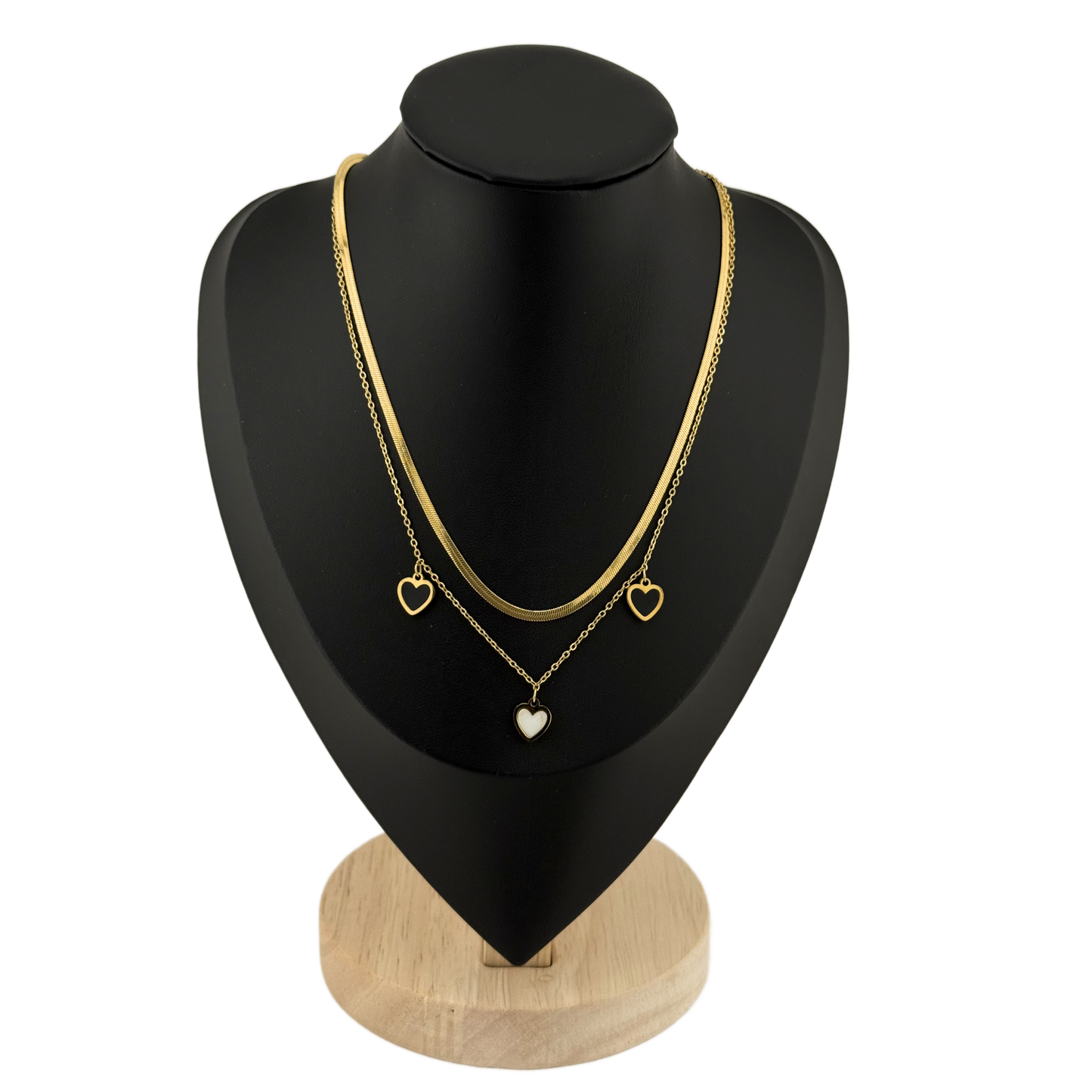 Double Chain Hanging Hearts Necklace