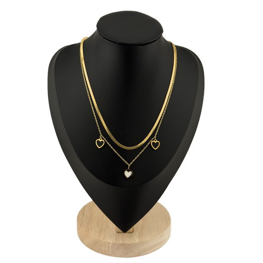 Double Chain Hanging Hearts Necklace