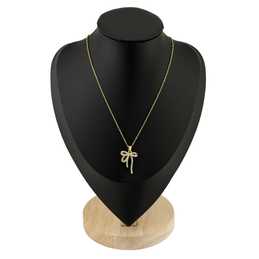 White Stone Bow Knot Pendant Necklace