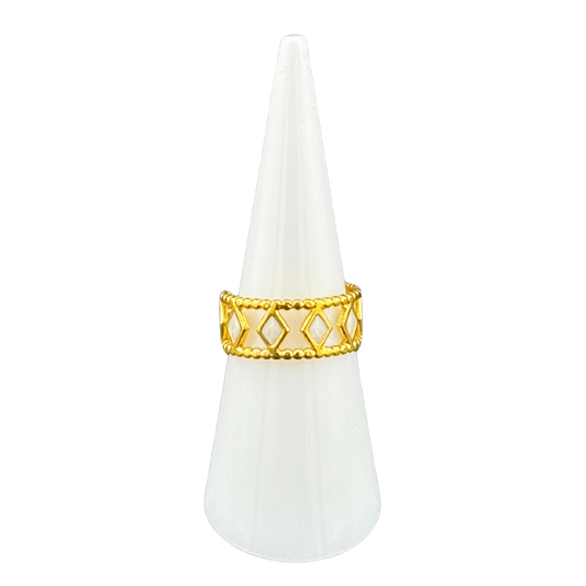 Geometric Open Band Ring with White Enamel