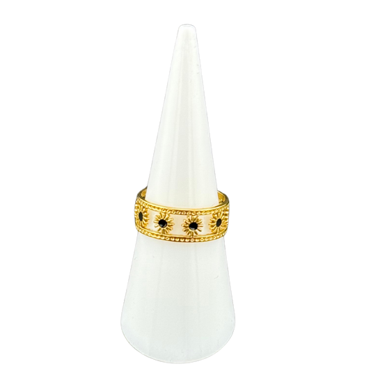 Flower Ring with Black Enamel