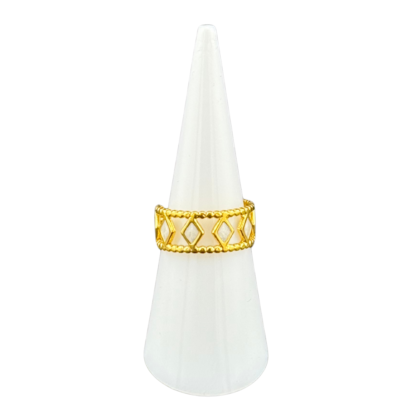 Geometric Open Band Ring with White Enamel